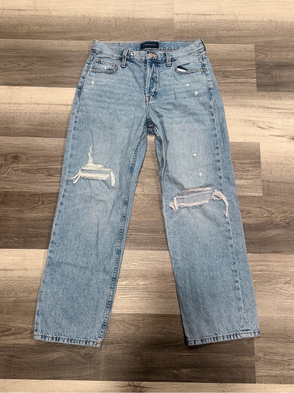 Aeropostale High Rise Baggy Jeans Women's 6 Short Light Wash Distressed Y2K